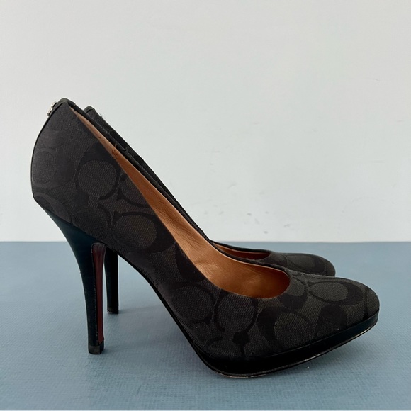 Coach Caya Signature C Logo Jacquard Black High Heel Pumps - Picture 3 of 7
